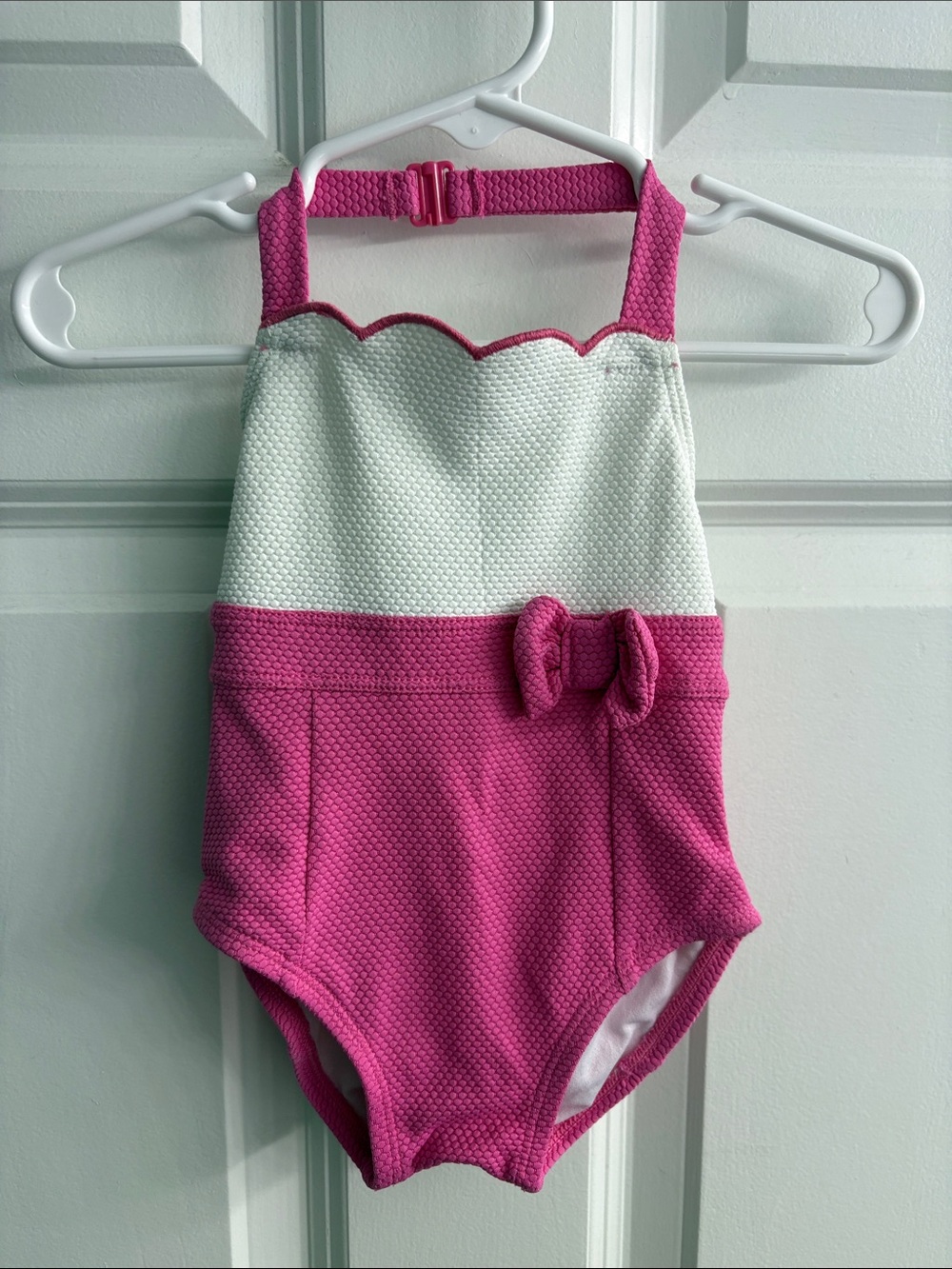 Janie and Jack Pink & White Girls One-Piece Swimsuit with Bow 6-12 Months